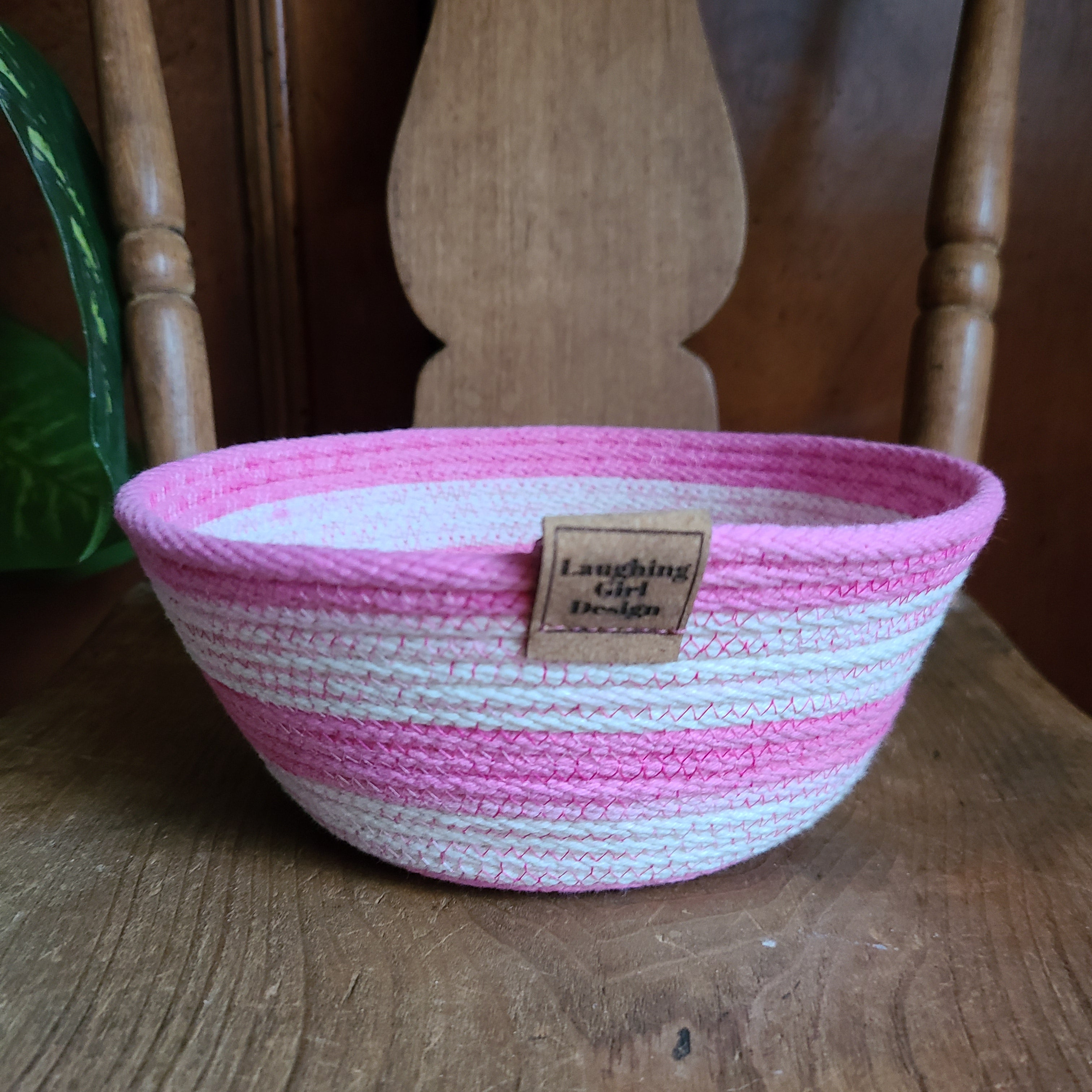 Rope Bowl hand dyed Small Pink and White