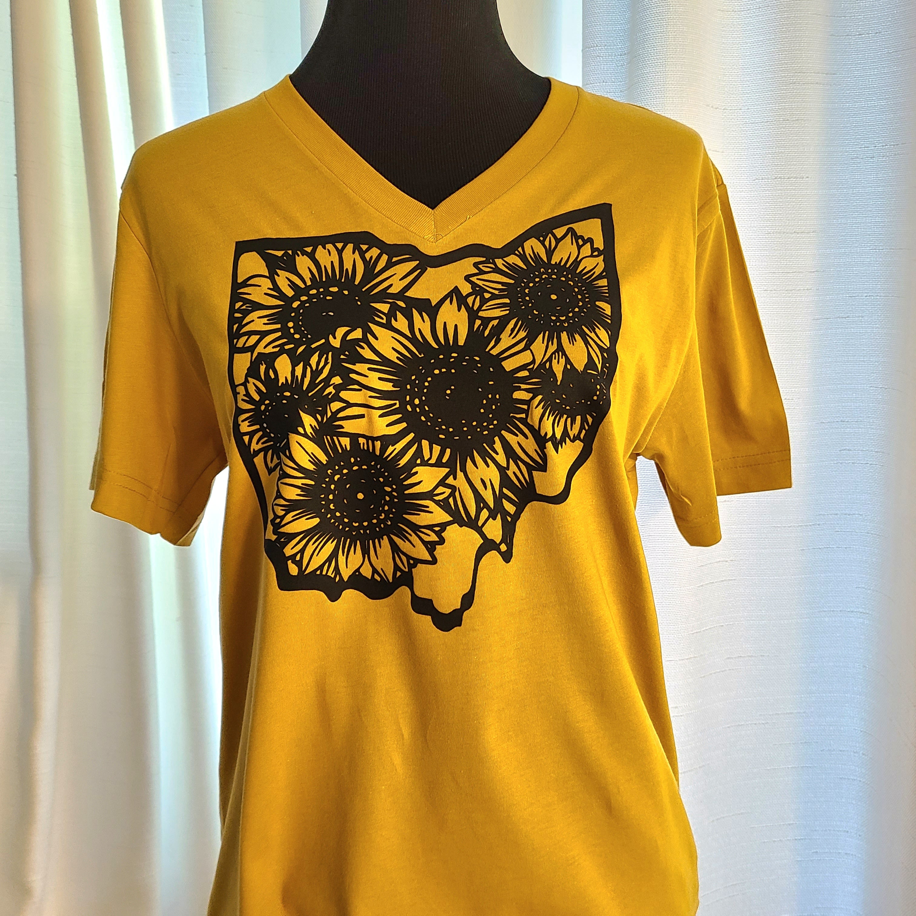 Ohio Sunflowers T Shirt- Heather Mustard - Bella Canvas V Neck