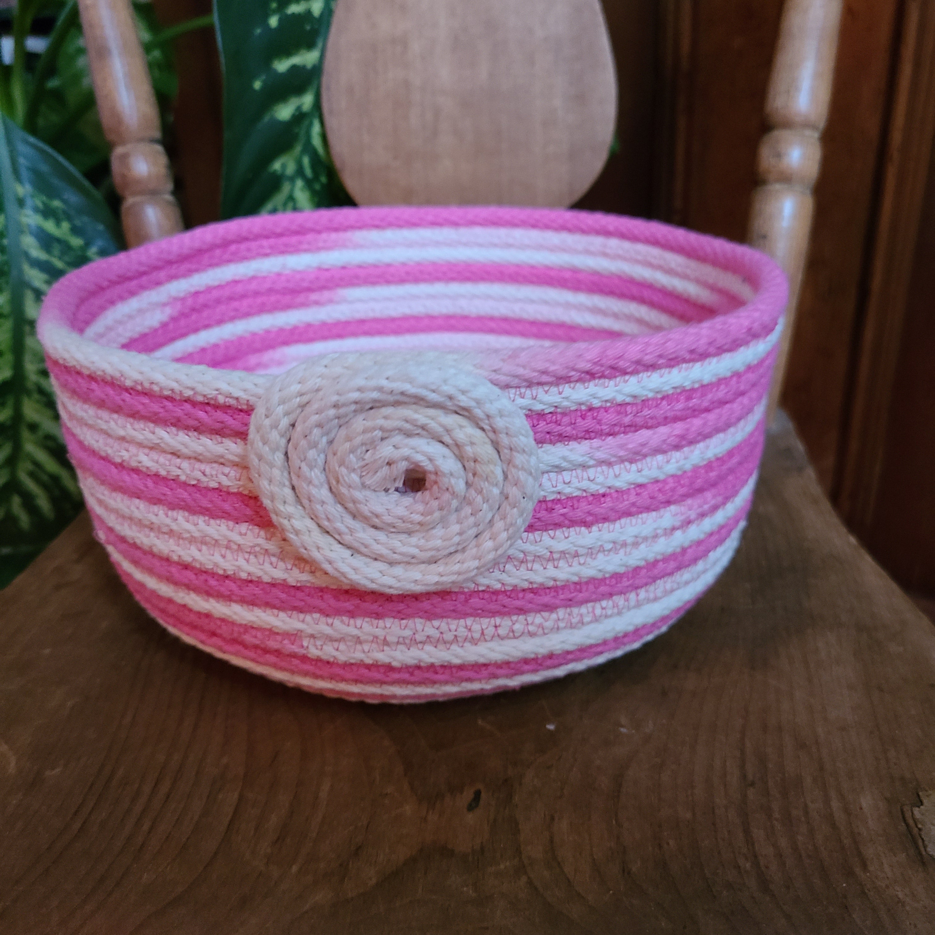 Rope Bowl hand dyed Large Pink and White