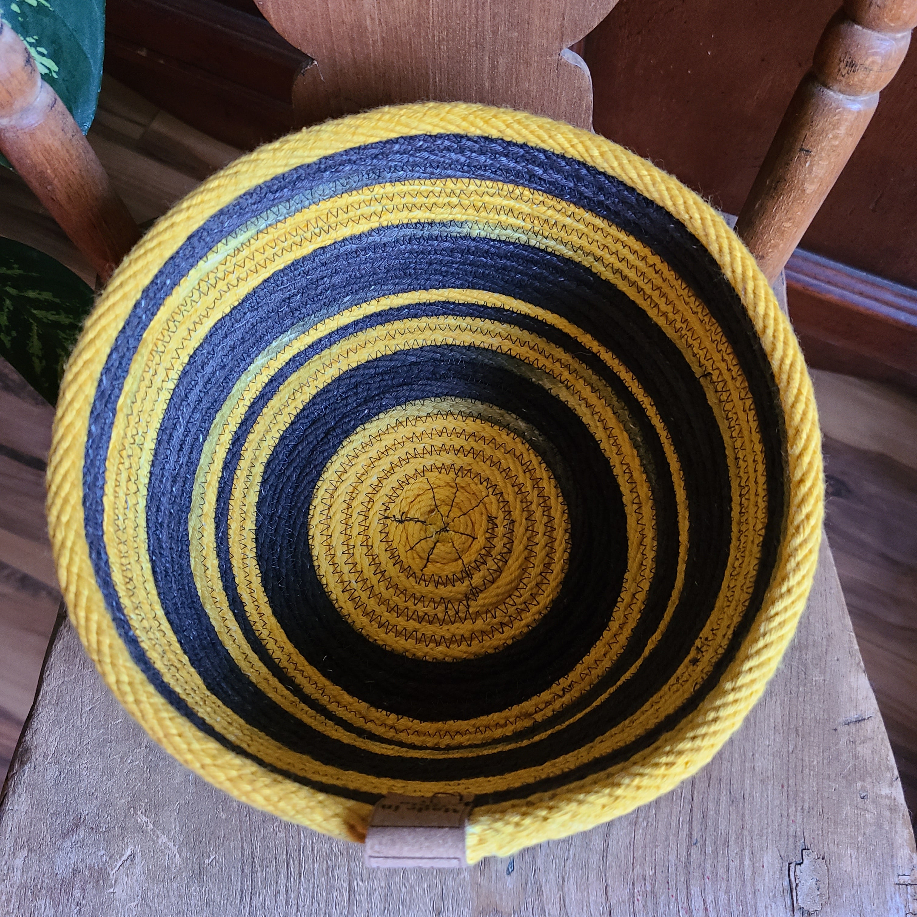 Rope Bowl hand dyed Large Black and Yellow