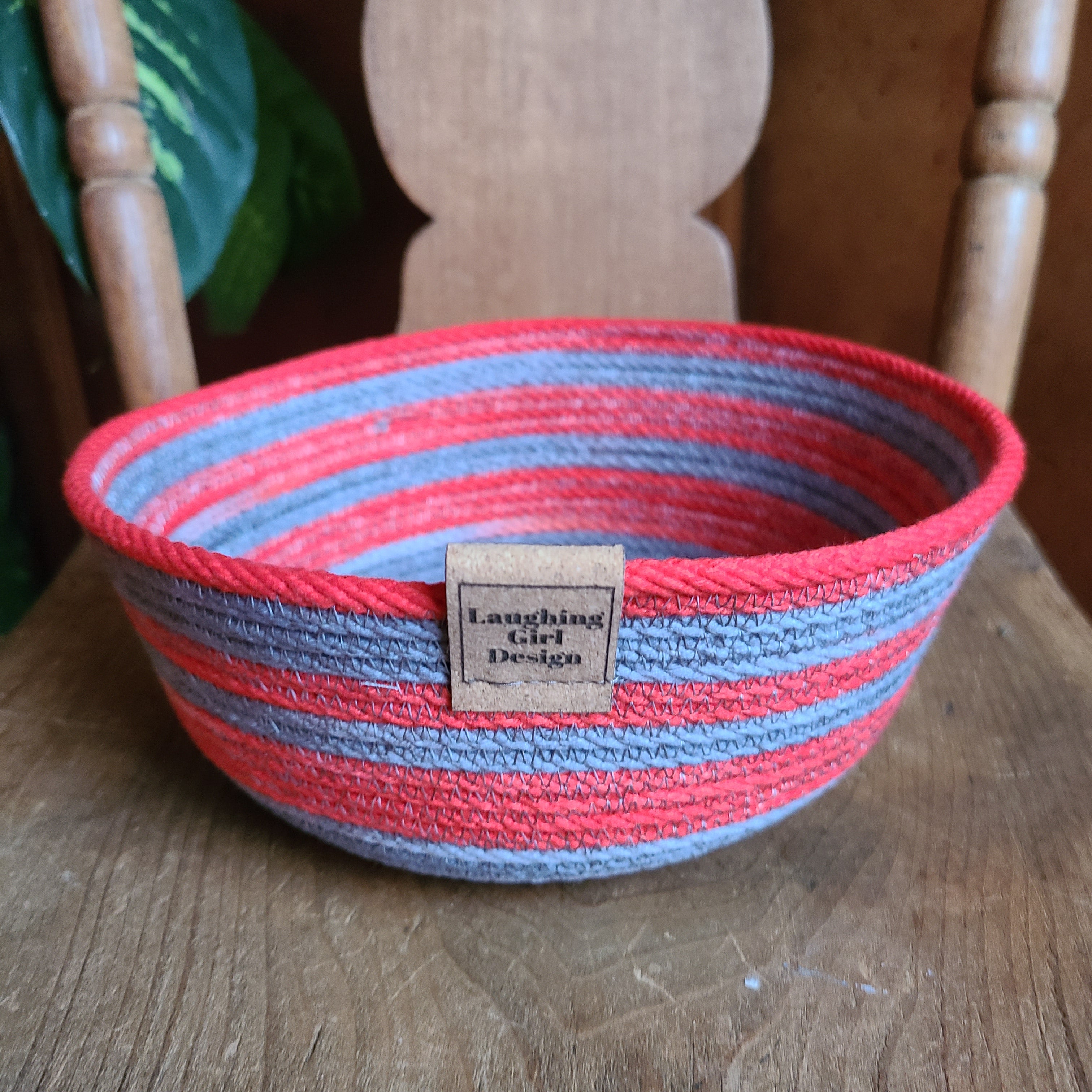 Rope Bowl hand dyed Medium Scarlet and Grey