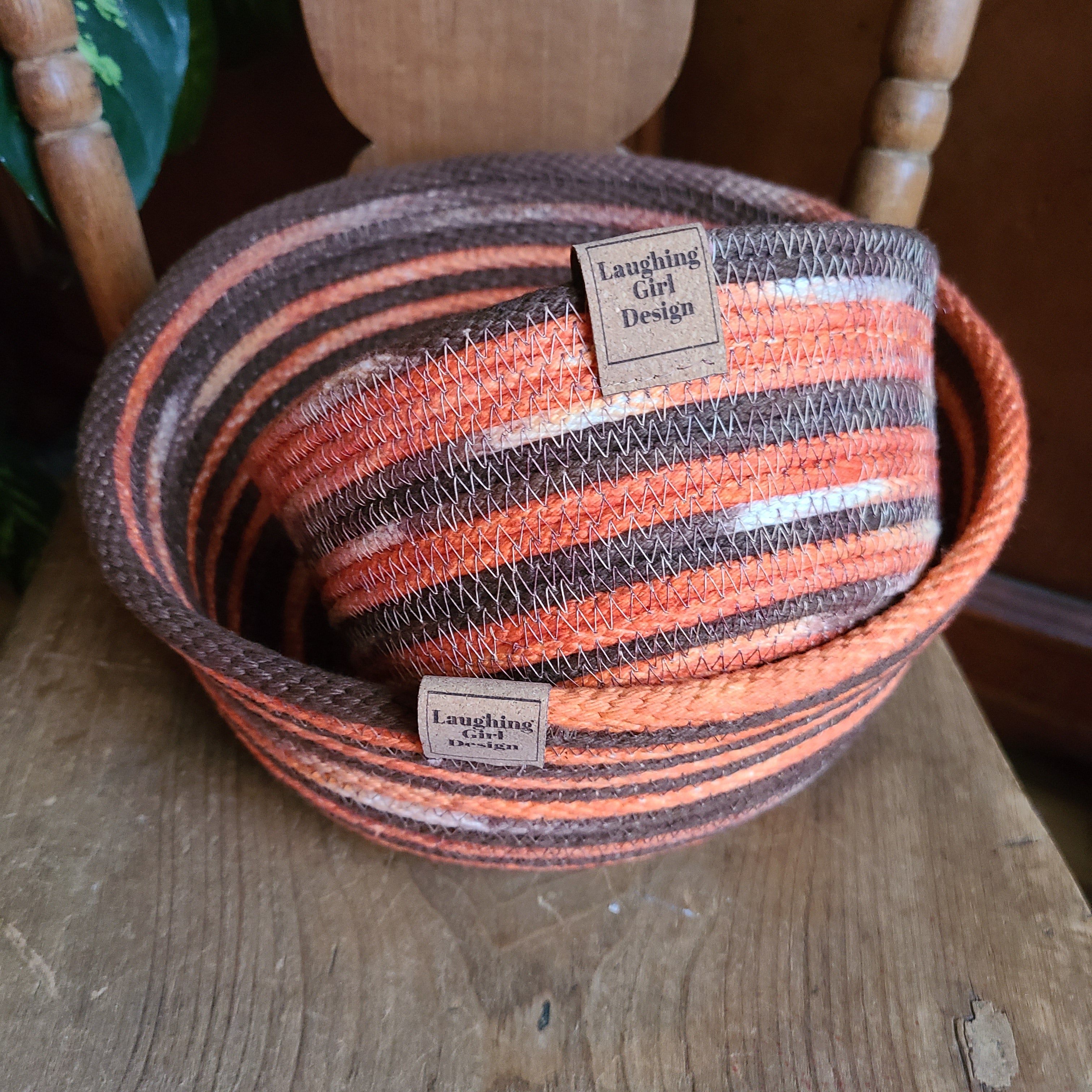 Rope Bowl hand dyed Large Brown and Orange