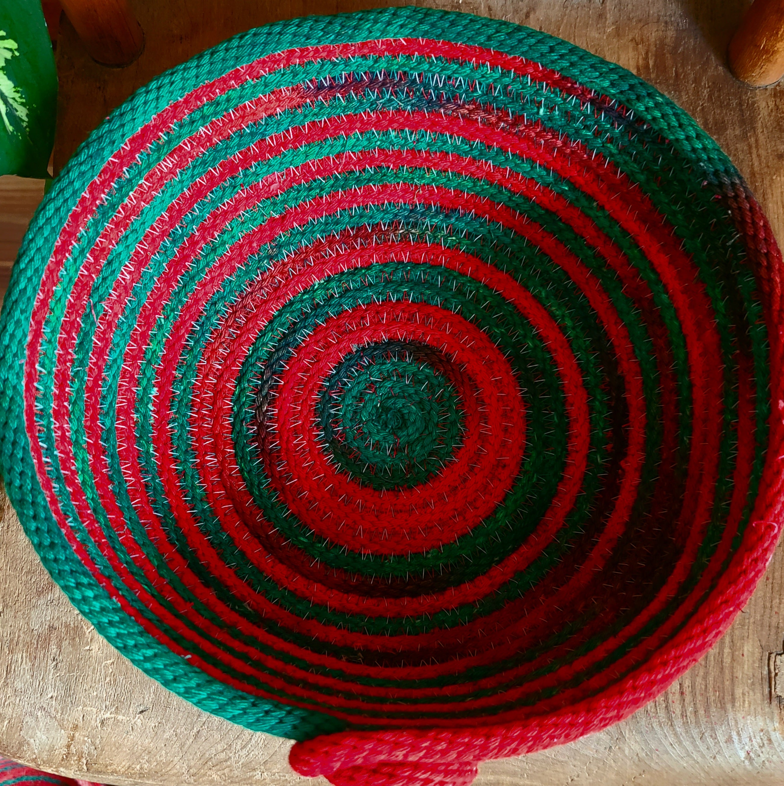 Rope Bowl hand dyed Medium Red and Green