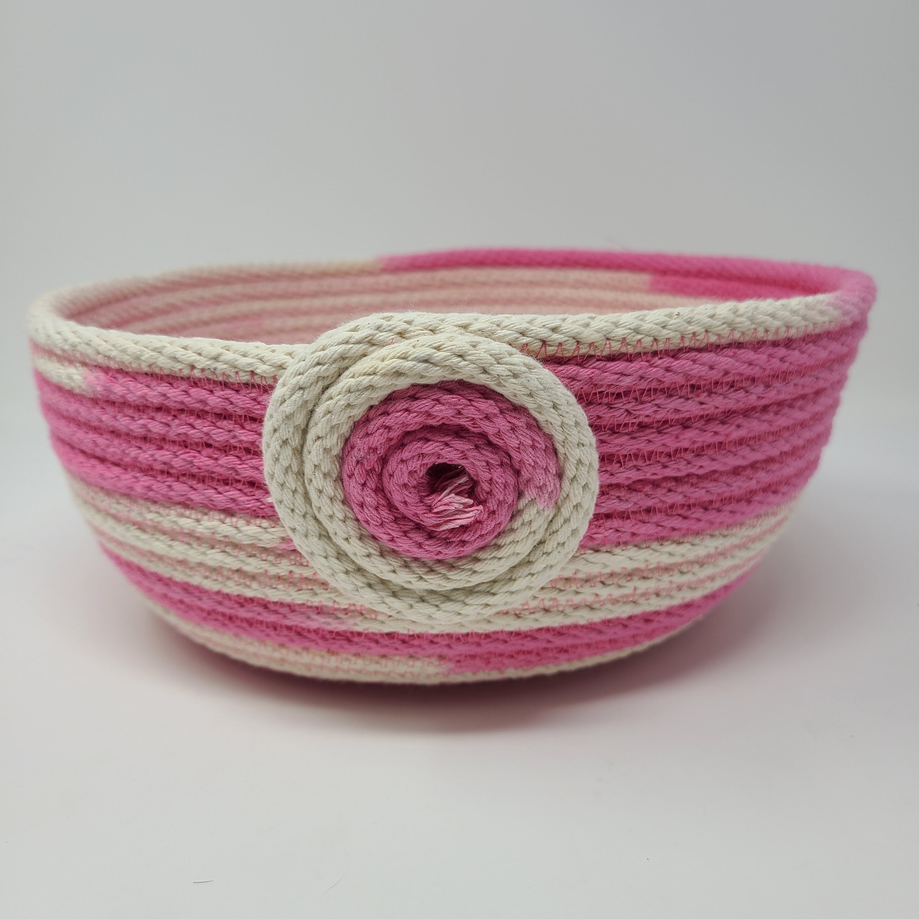 Rope Bowl hand dyed Extra Large Pink and White