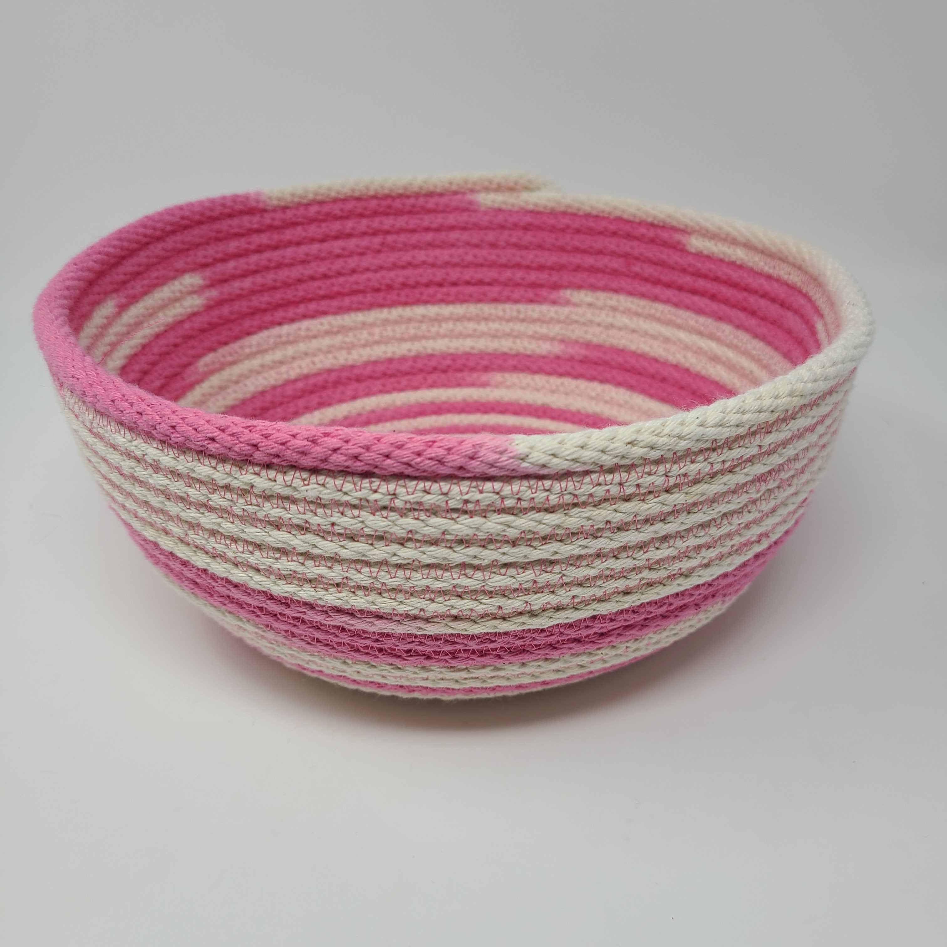 Rope Bowl hand dyed Extra Large Pink and White