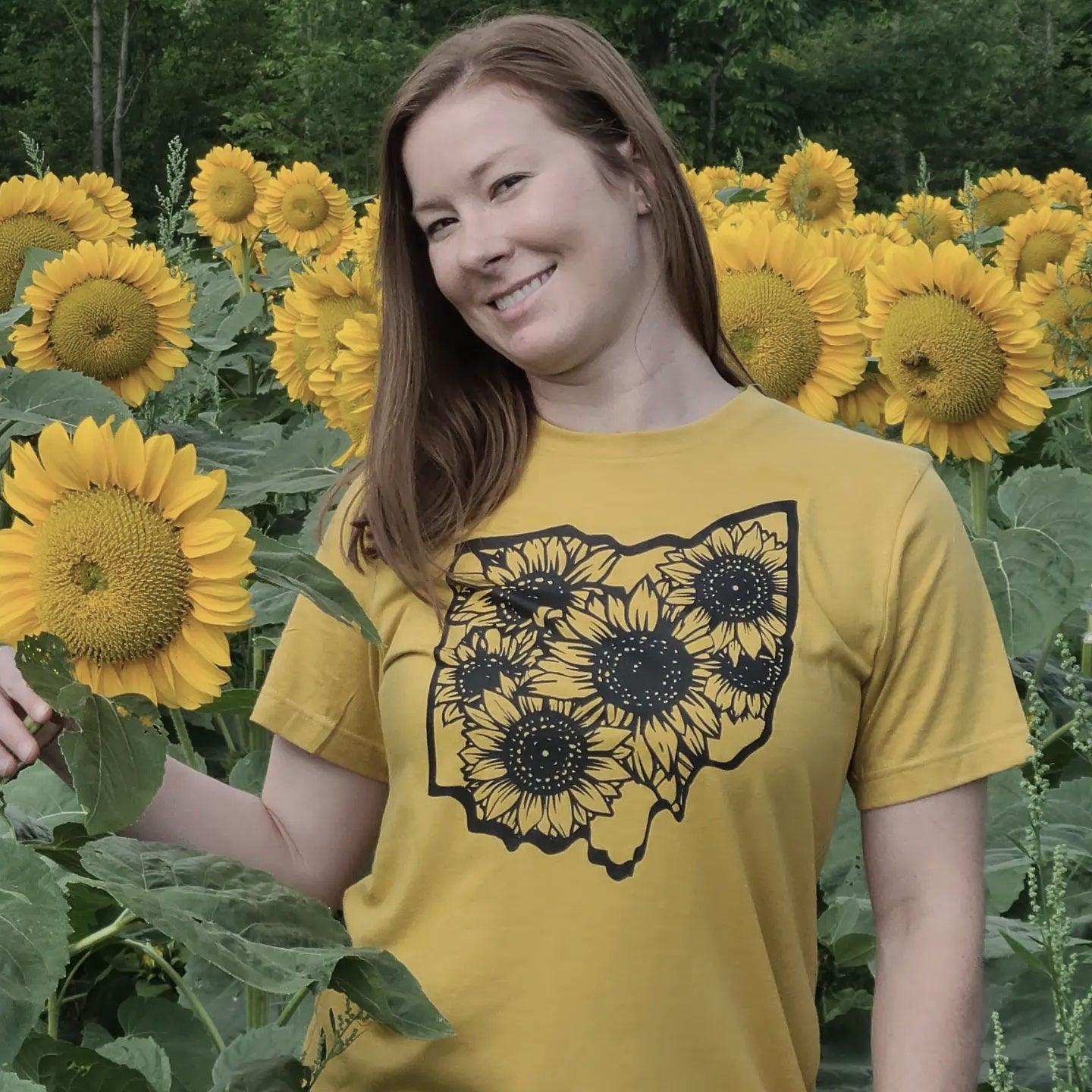 Ohio Sunflowers T Shirt- Heather Mustard - Bella Canvas